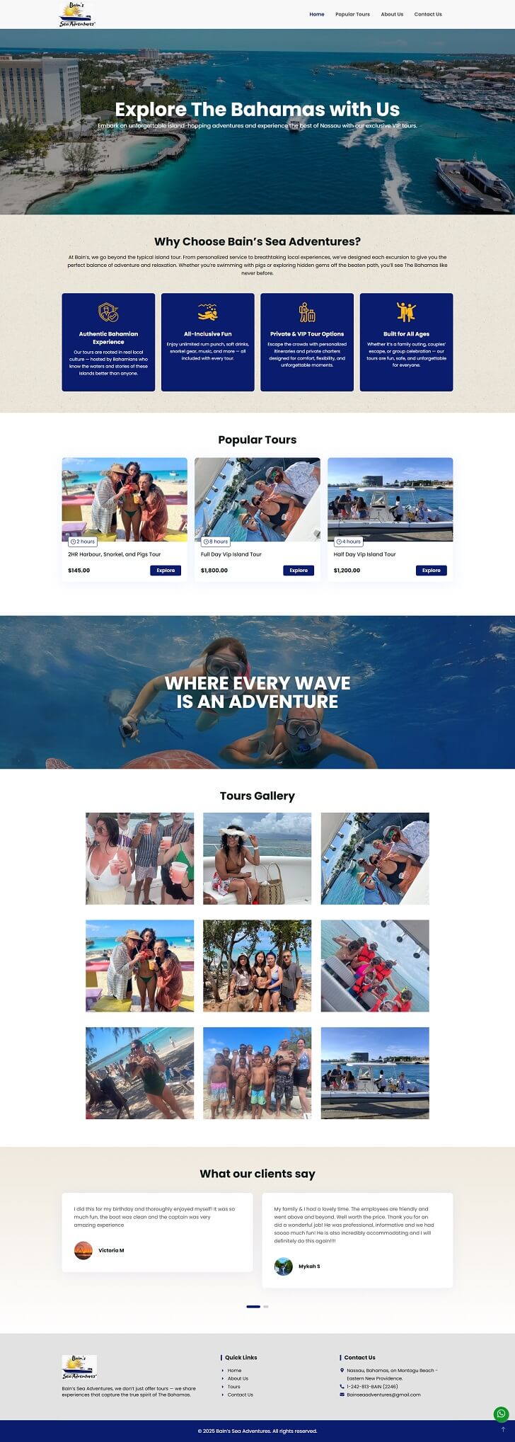 Bain’s Sea Adventures Portfolio